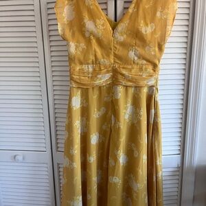 eShakti Yellow Floral Midi Dress